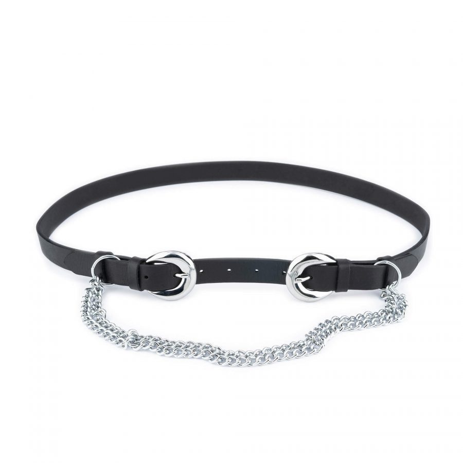 womens double buckle belt with silver chain 7
