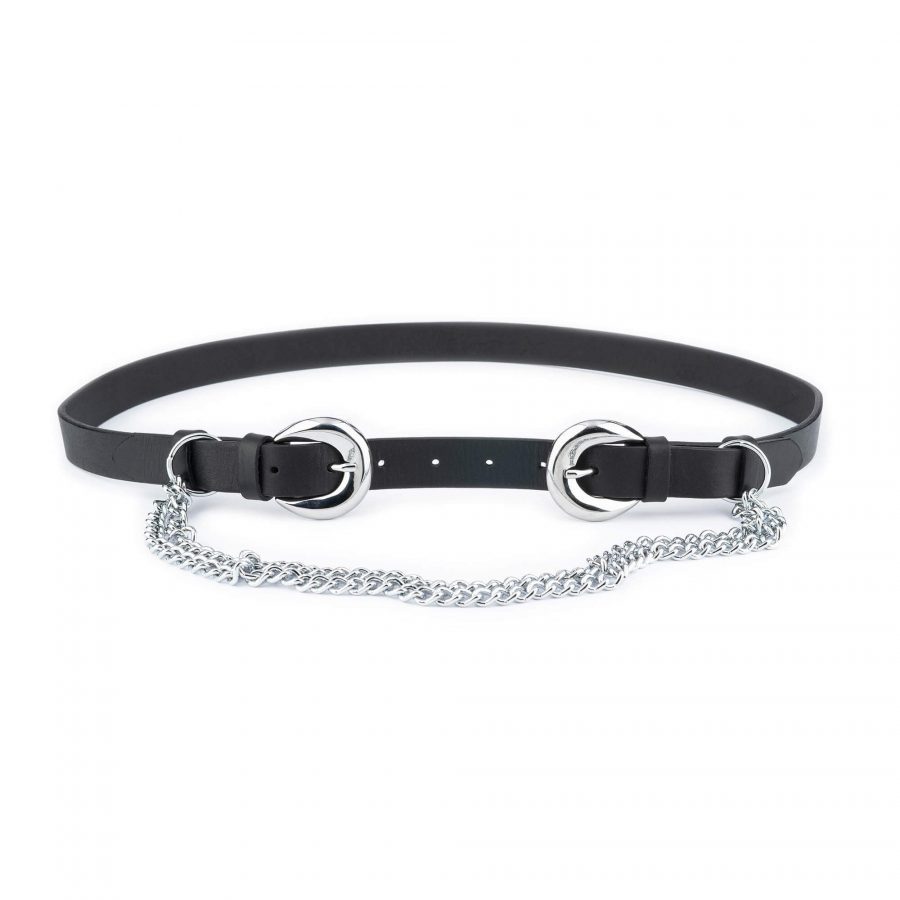 womens double buckle belt with silver chain 8