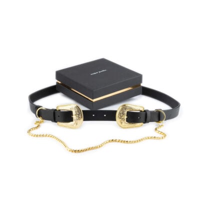 womens western double buckle belt with gold chain 1