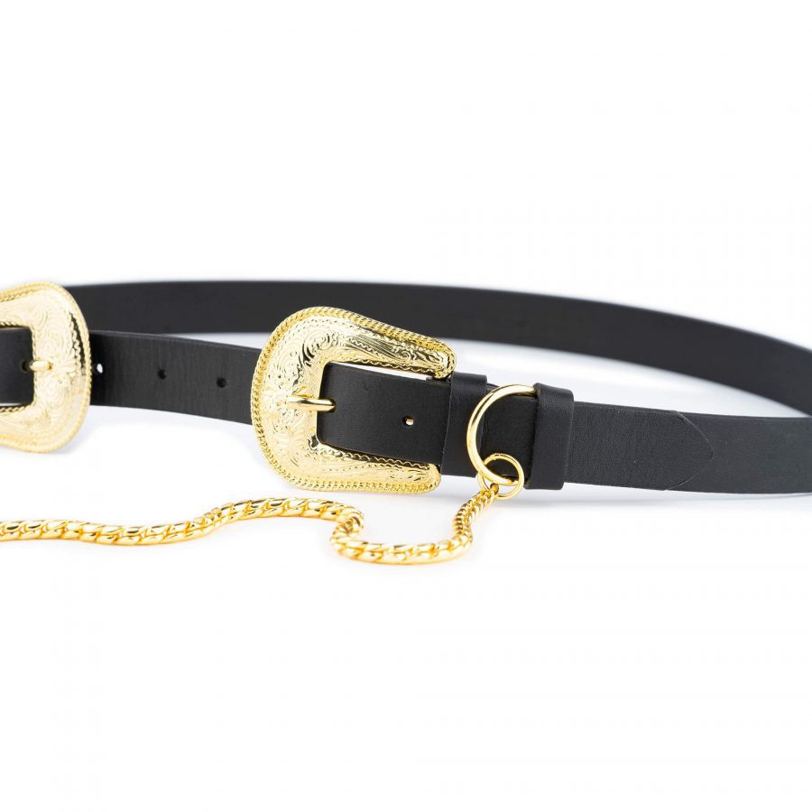 womens western double buckle belt with gold chain 11