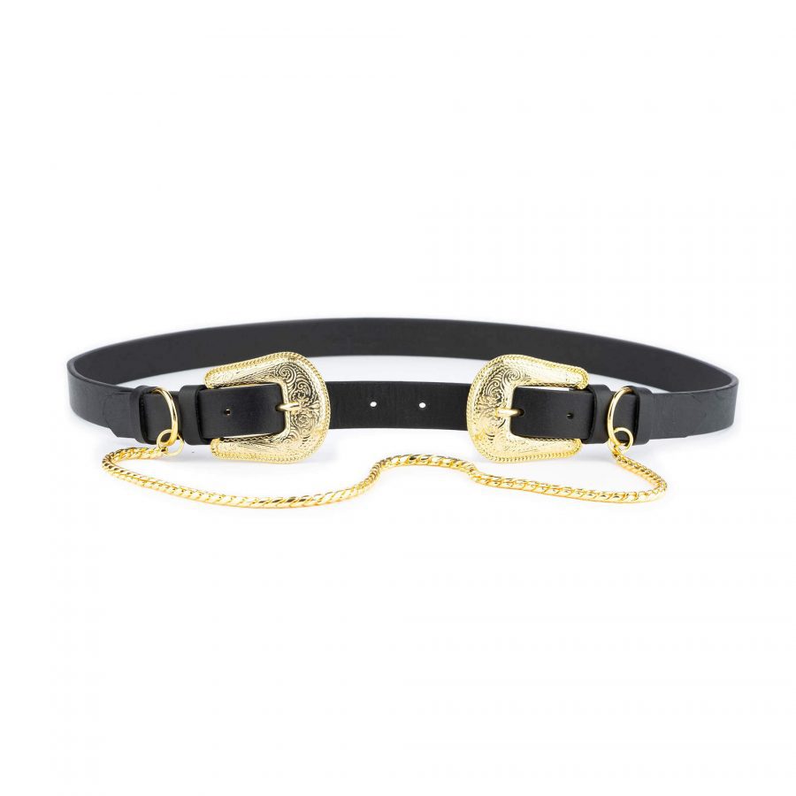 womens western double buckle belt with gold chain 12