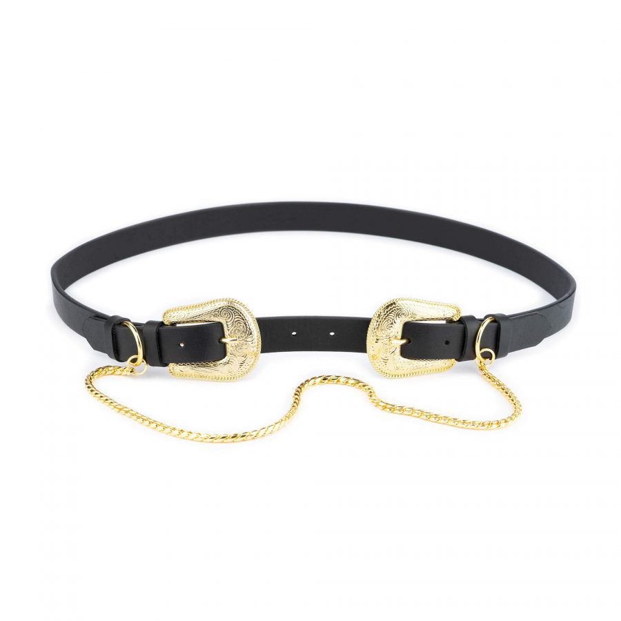 womens western double buckle belt with gold chain 13