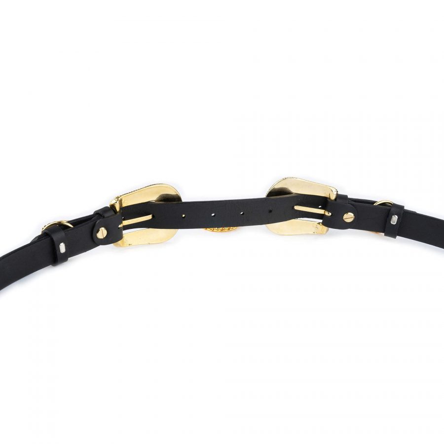 womens western double buckle belt with gold chain 3