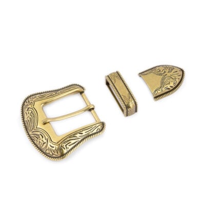 antique gold western belt buckle replacement 3 piece set 35 mm 1