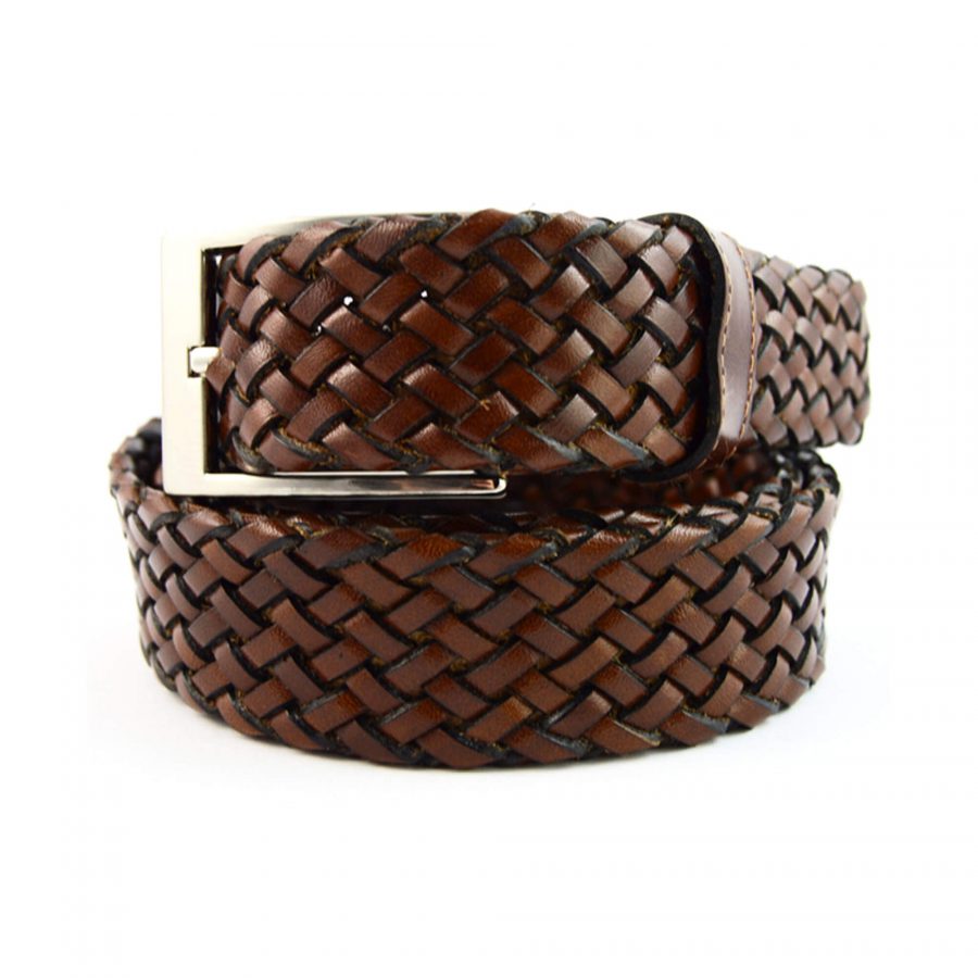 brown braided belt for men genuine leather 3 5 cm 351016 1