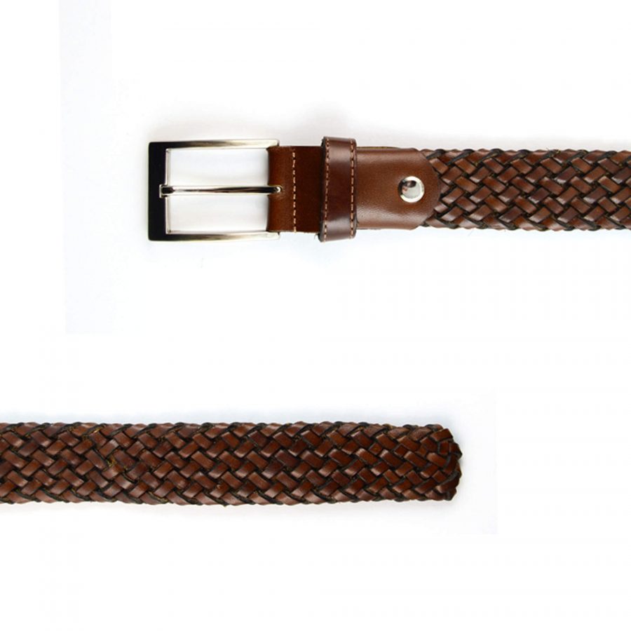 brown braided belt for men genuine leather 3 5 cm 351016 2
