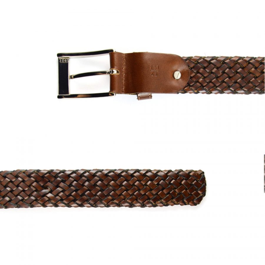 brown braided belt for men genuine leather 3 5 cm 351016 3