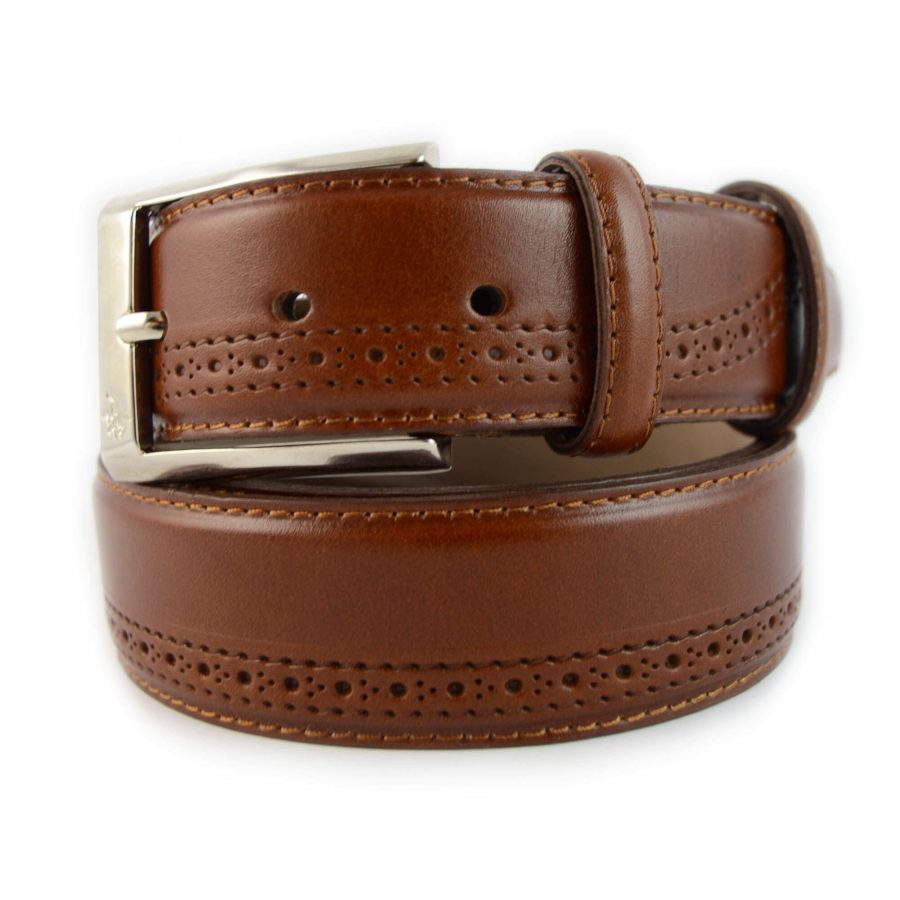 brown calf leather dot embossed mens luxury belt 351108 1