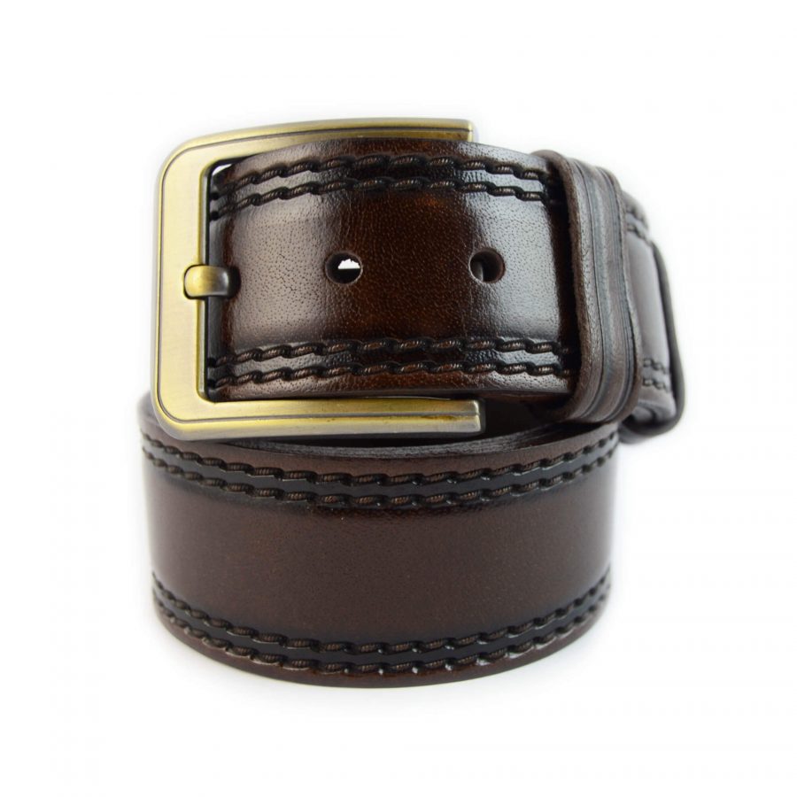 brown calfskin belt with gold buckle 351086 1