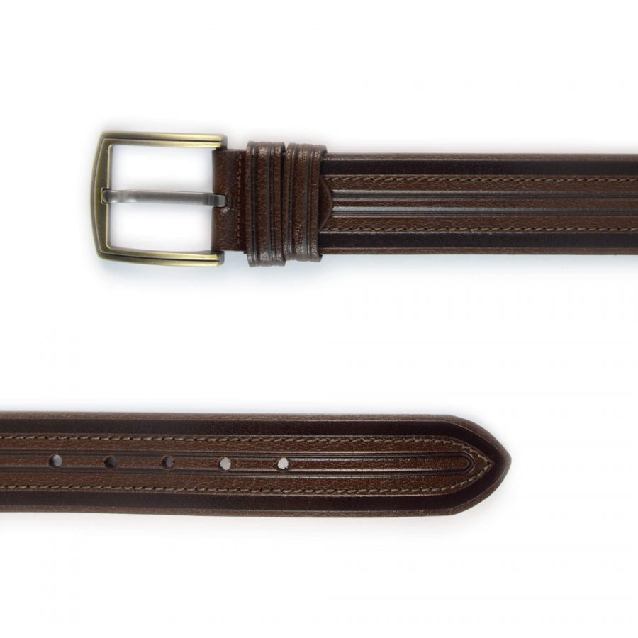 brown stamped leather belt with gold buckle 351130 2