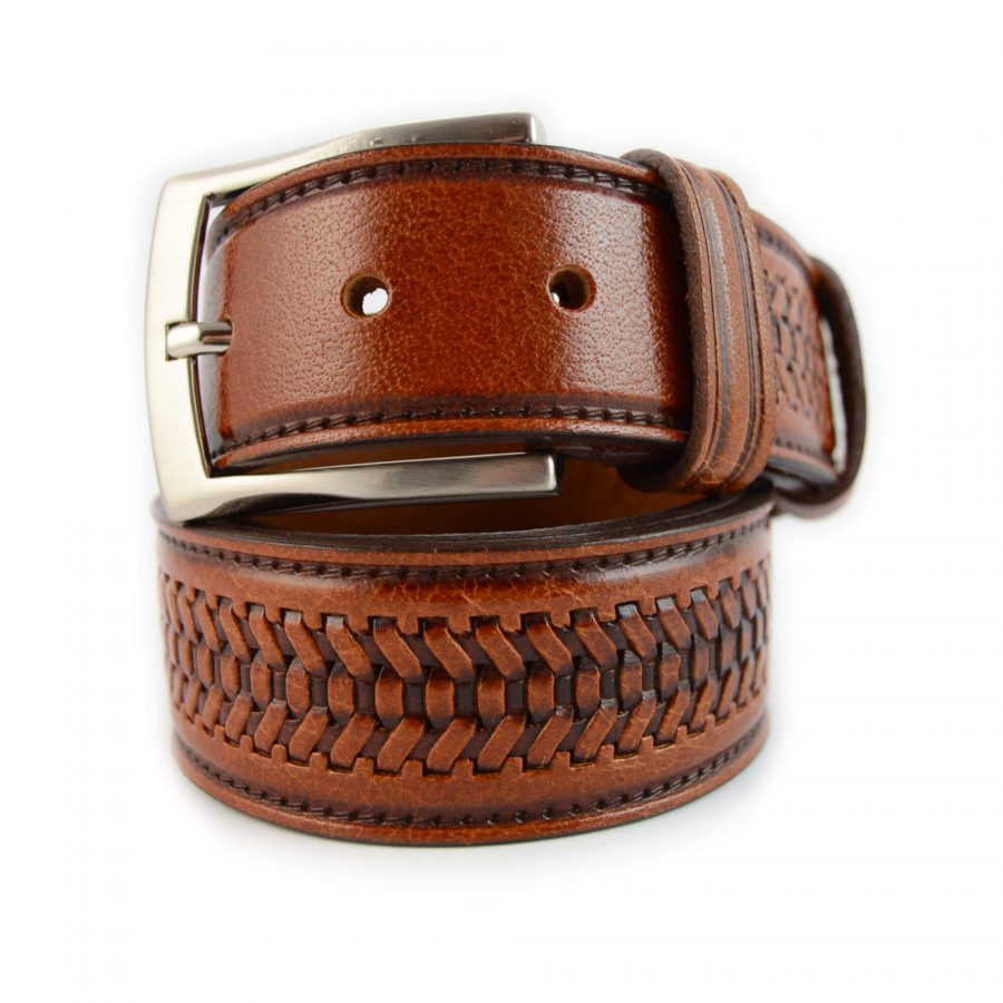 cognac leather stamped belt for men 351096 1