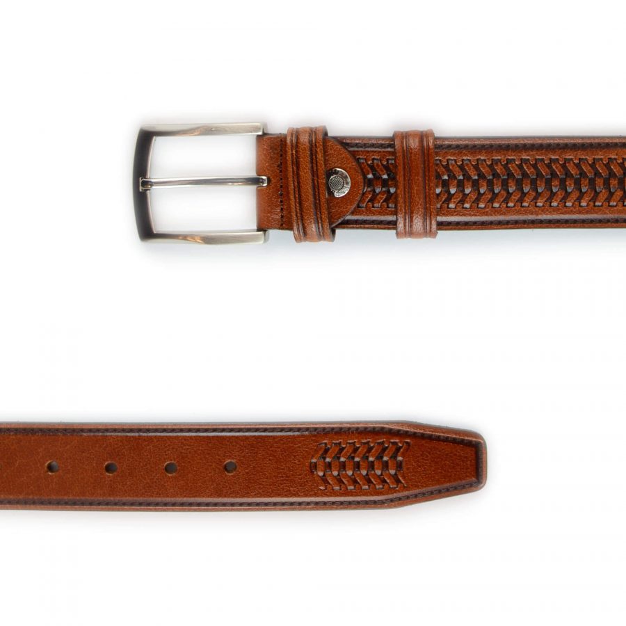 cognac leather stamped belt for men 351096 3