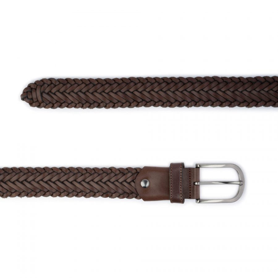 dark brown leather braided belt mens top quality 2