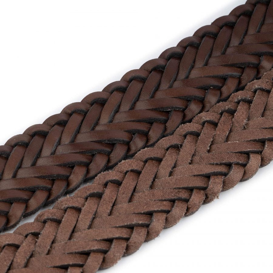 dark brown leather braided belt mens top quality 3