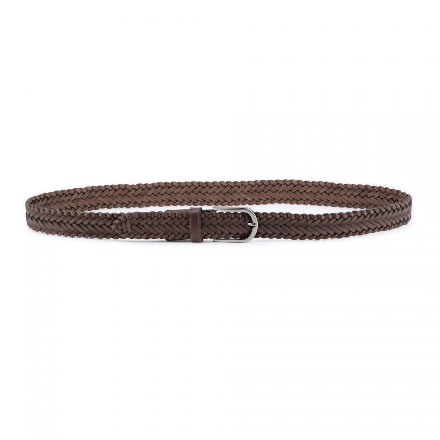 dark brown leather braided belt mens top quality 4