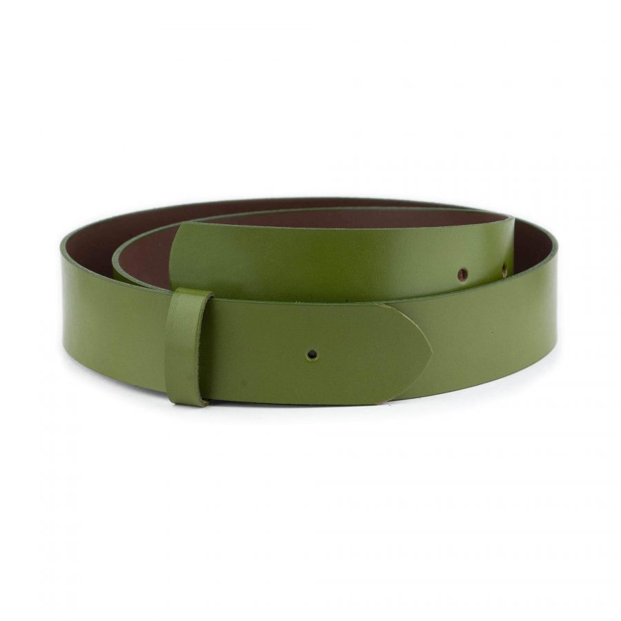 khaki green leather strap for belt with hole for buckle 40 mm 1