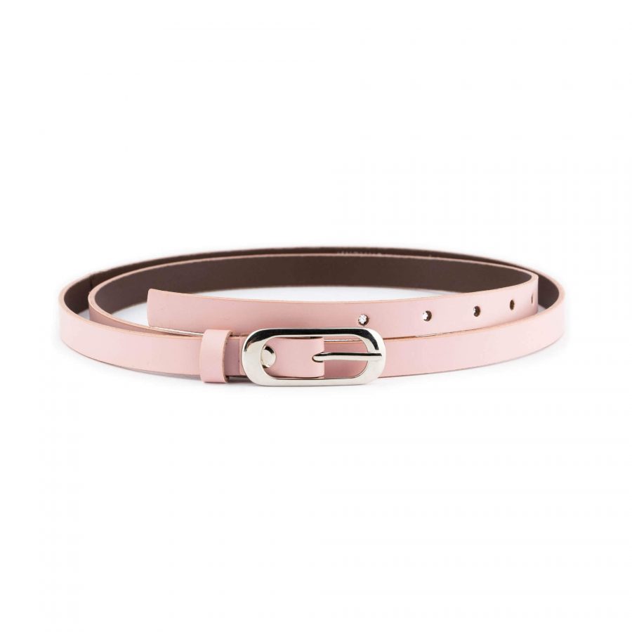 ladies skinny pink leather belt for dress 1 5 cm 1