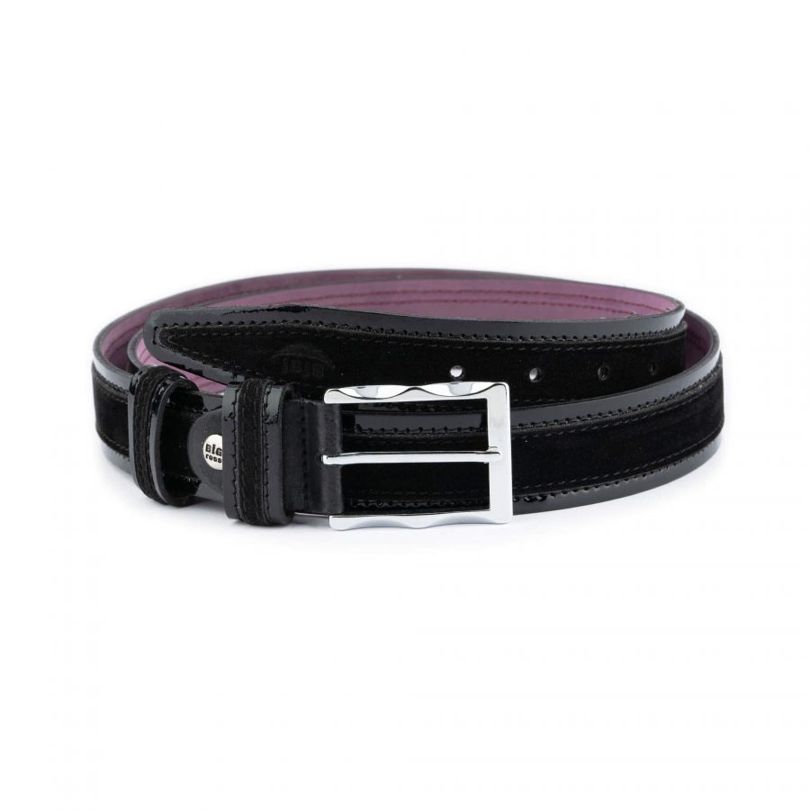 men s belt luxury black suede with patent leather 1