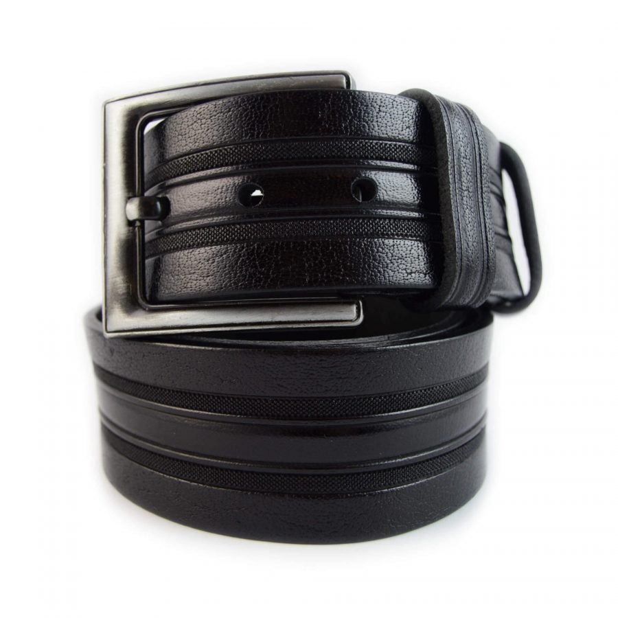 mens black leather belt silver buckle 351090 1
