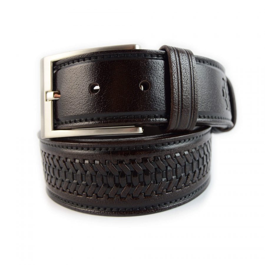 mens brown belt for suit embossed leather 351095 1