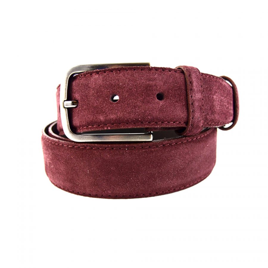 mens burgundy belt genuine suede leather 351035 1