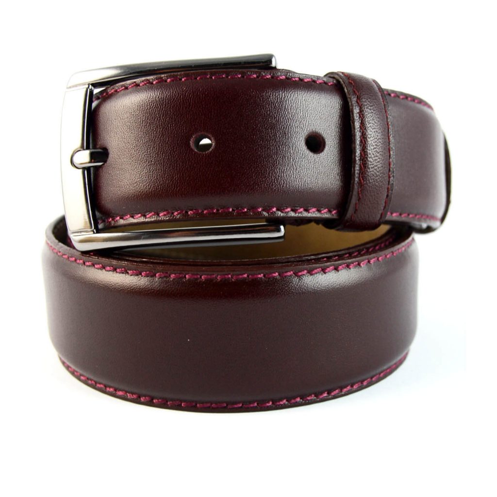 LINDENMANN men's leather belt/men's belt, full grain leather belt,  burgundy, Color:red, Size US/EU:Waist Size 43.5 IN XL EU 110 cm :  : Fashion