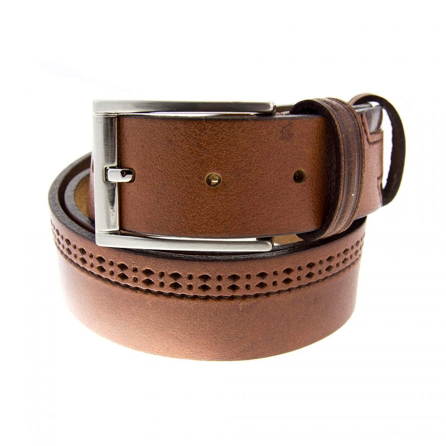 mens cognac leather belt for jeans 351138 1