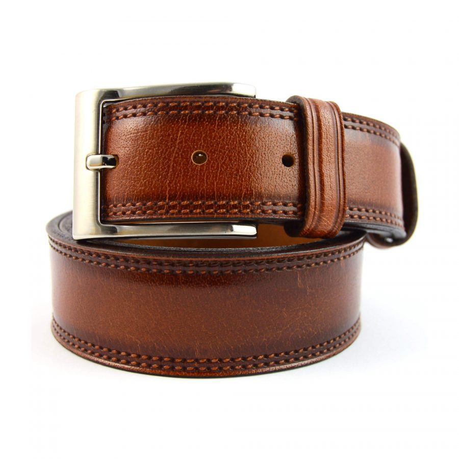 mens cognac leather belt for suit 351065 1
