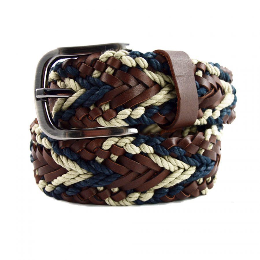 mens comfort belt colorful braided brown leather 351001 1