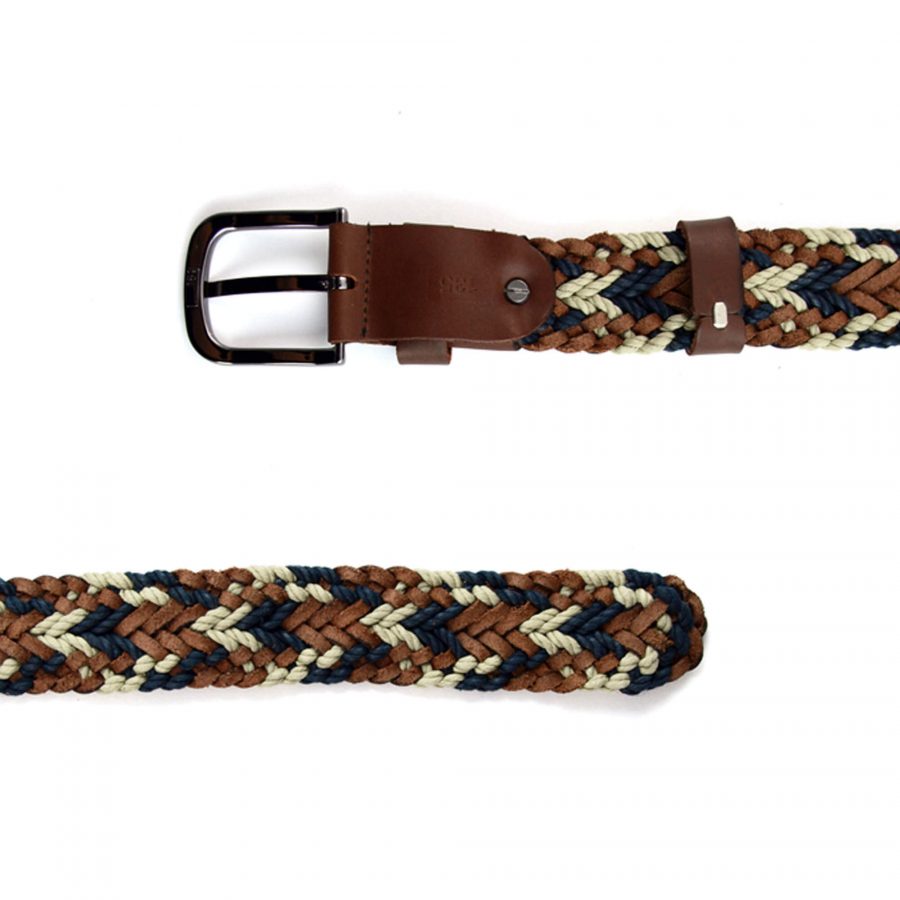mens comfort belt colorful braided brown leather 351001 2