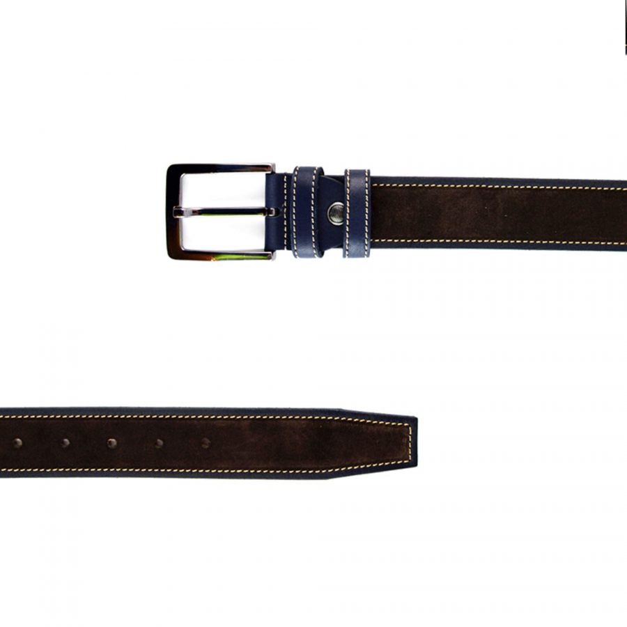 mens leather belt brown suede with blue 351036 2