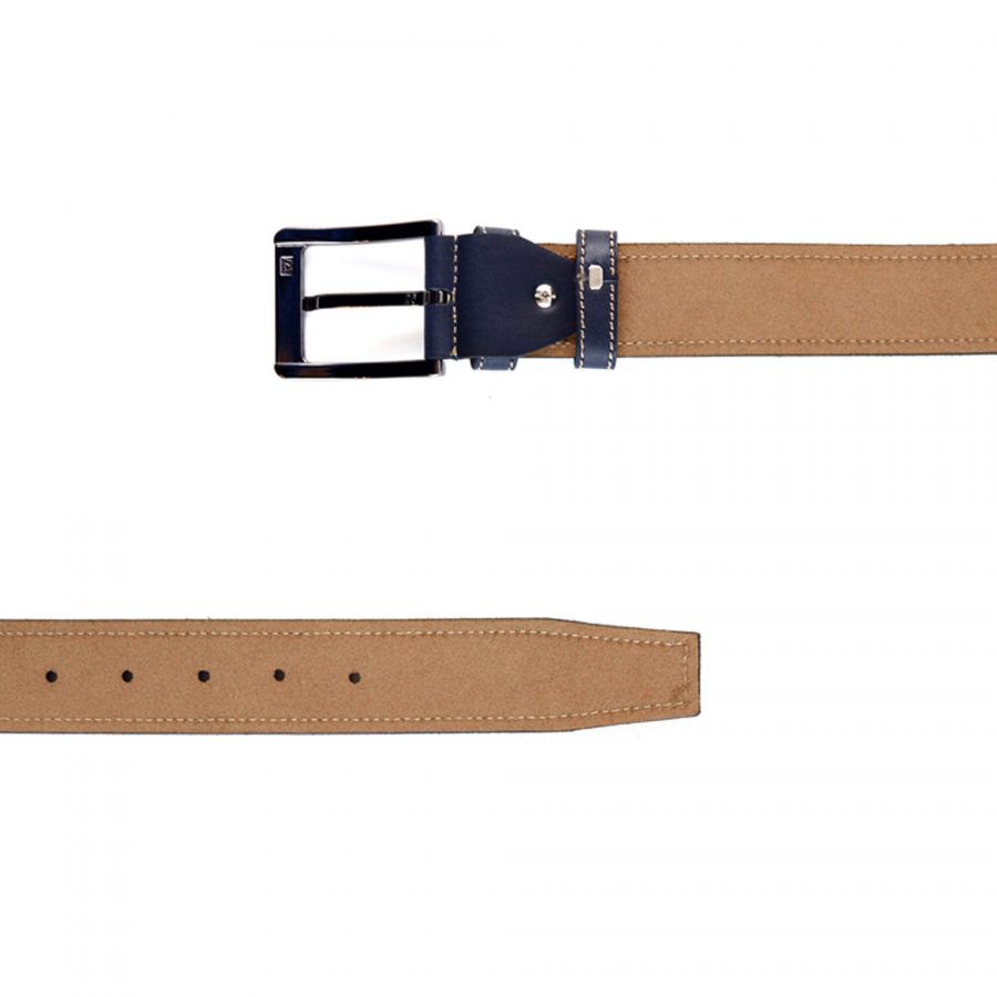 mens leather belt brown suede with blue 351036 3