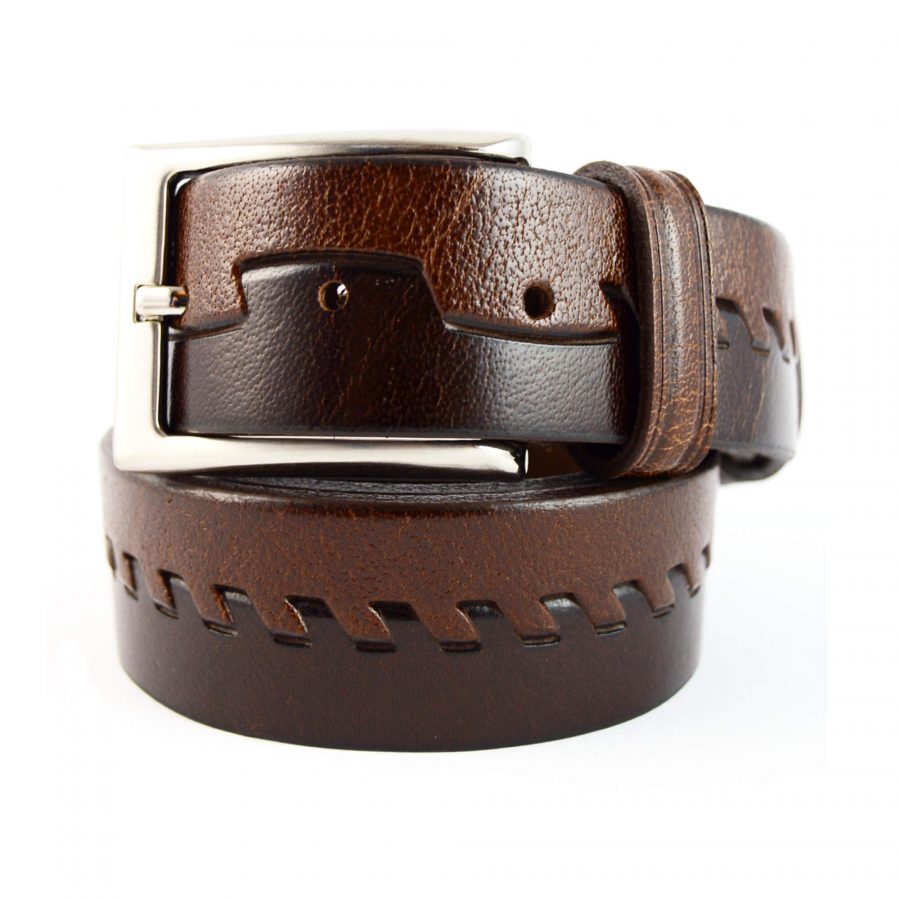 mens leather belt with buckle brown emboss leather 351077 1