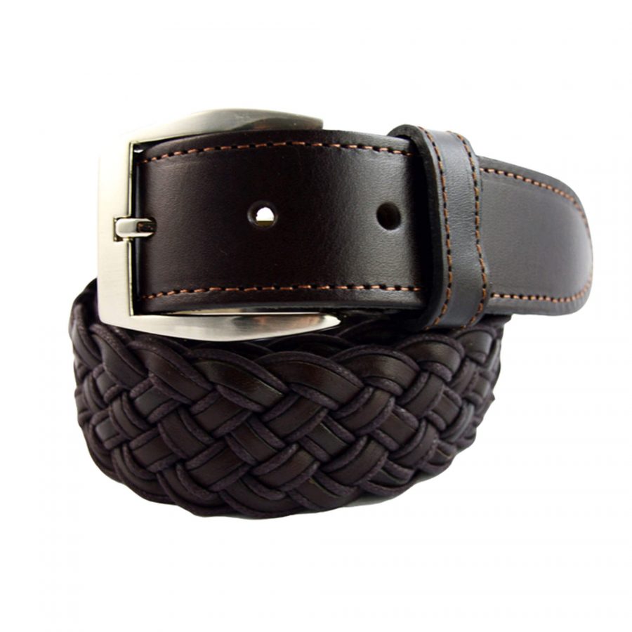 Buy Mens Leather Woven Belt - Dark Brown 3.5 Cm - LeatherBeltsOnline