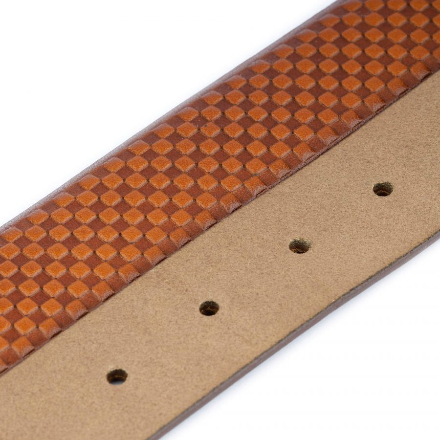 mens light brown check embossed leather belt 4