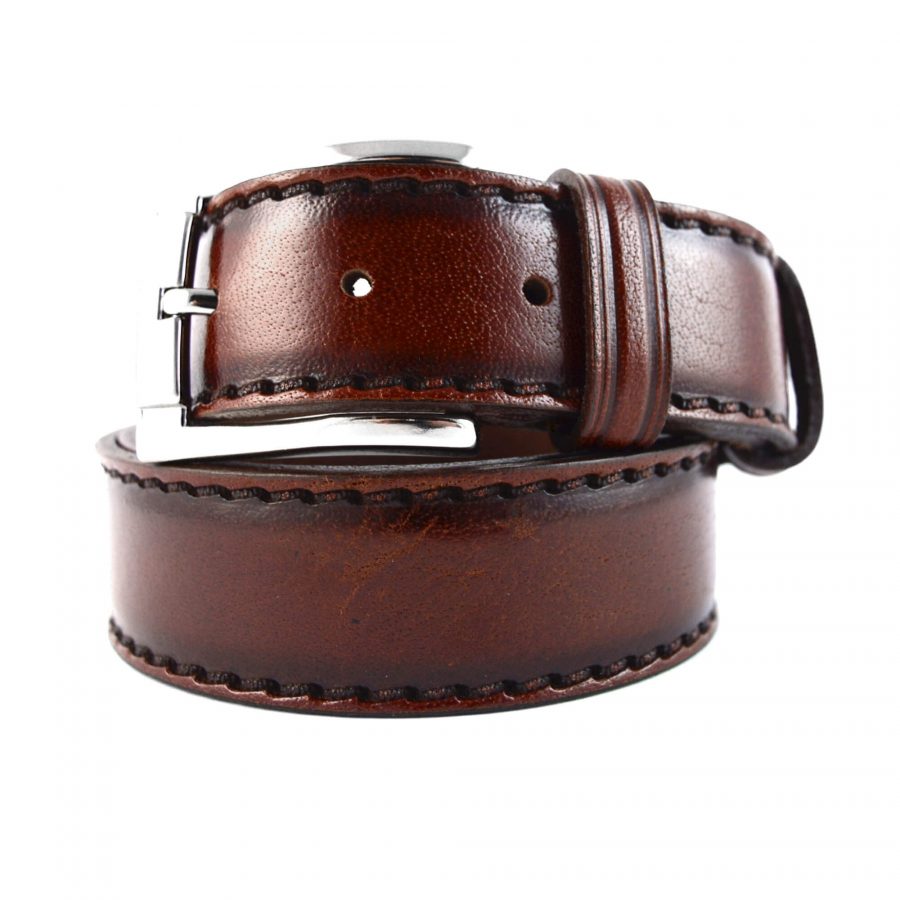 mens stitch belt cognac brown leather 351120 1
