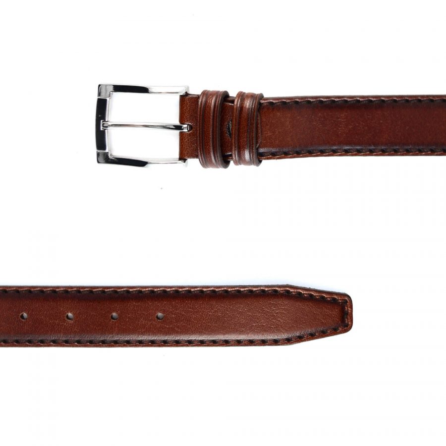 mens stitch belt cognac brown leather 351120 2