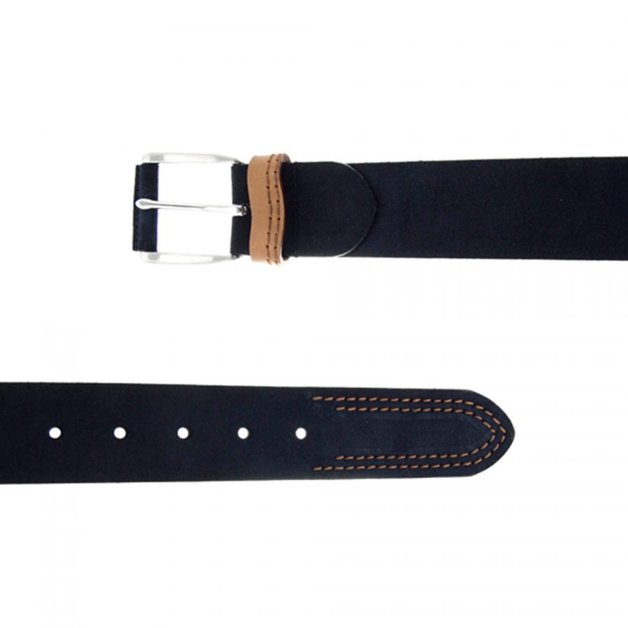 mens summer belt navy blue suede with beige stitching 351145 2