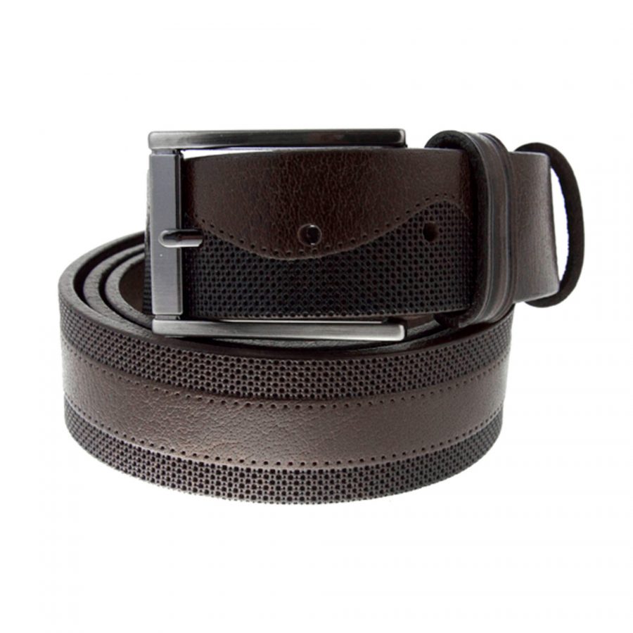 perforated trousers belt for men dark brown leather 351132 1