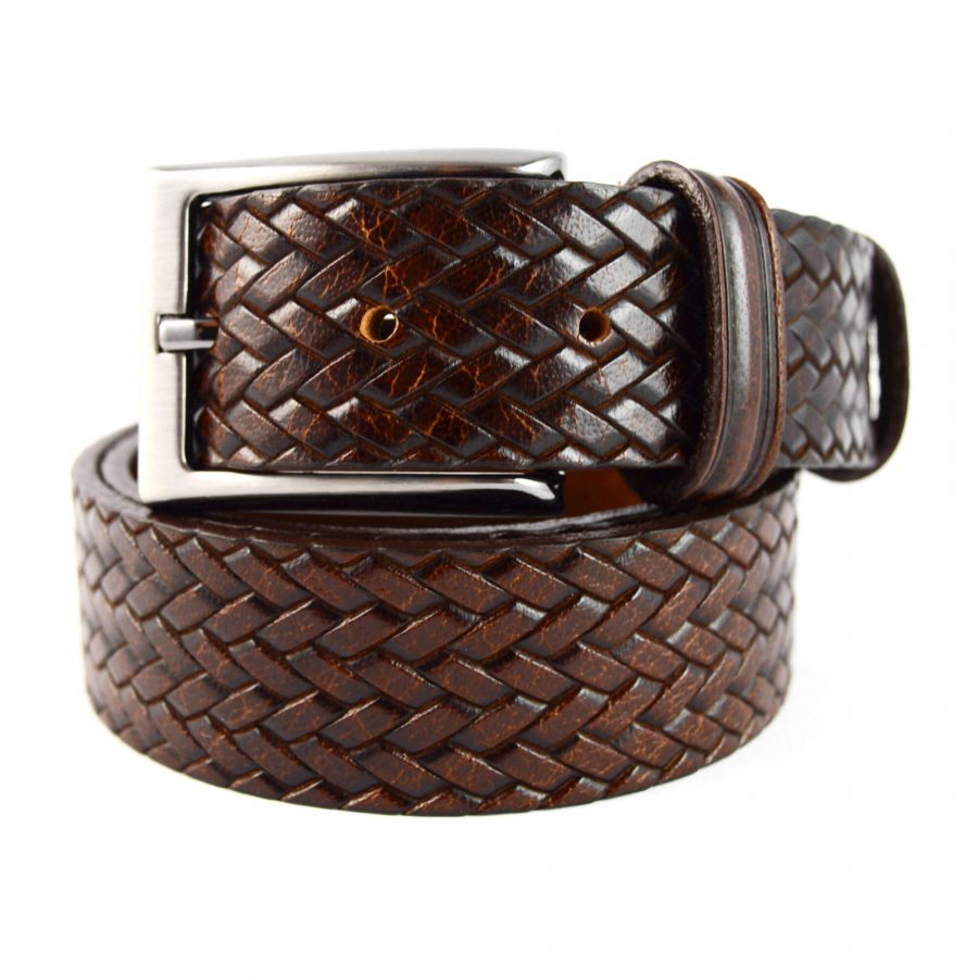 pure leather belt for men brown embossed 351078 1