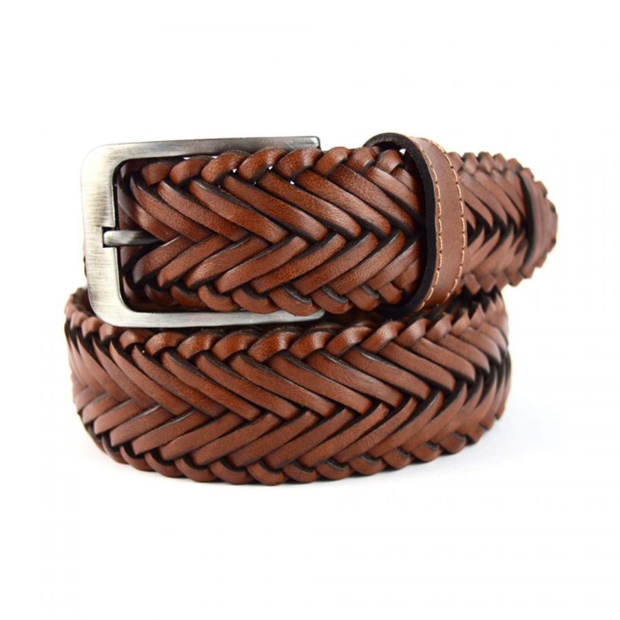 quality leather belt braided tan brown 351028 1