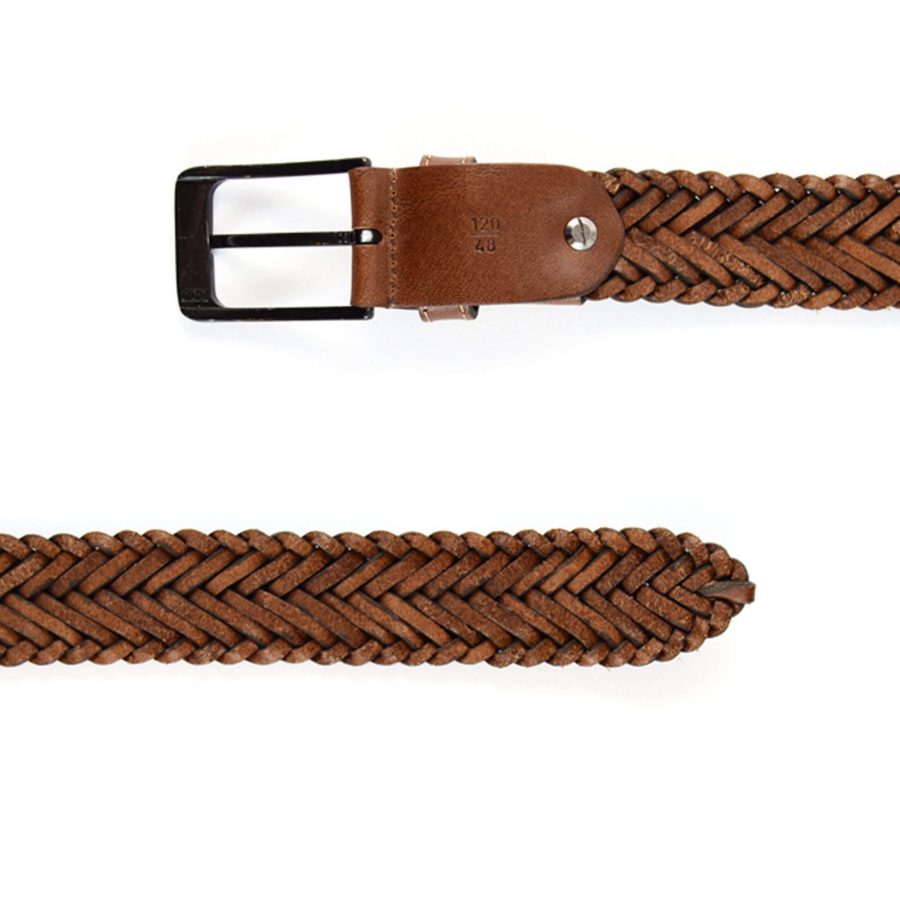 quality leather belt braided tan brown 351028 3