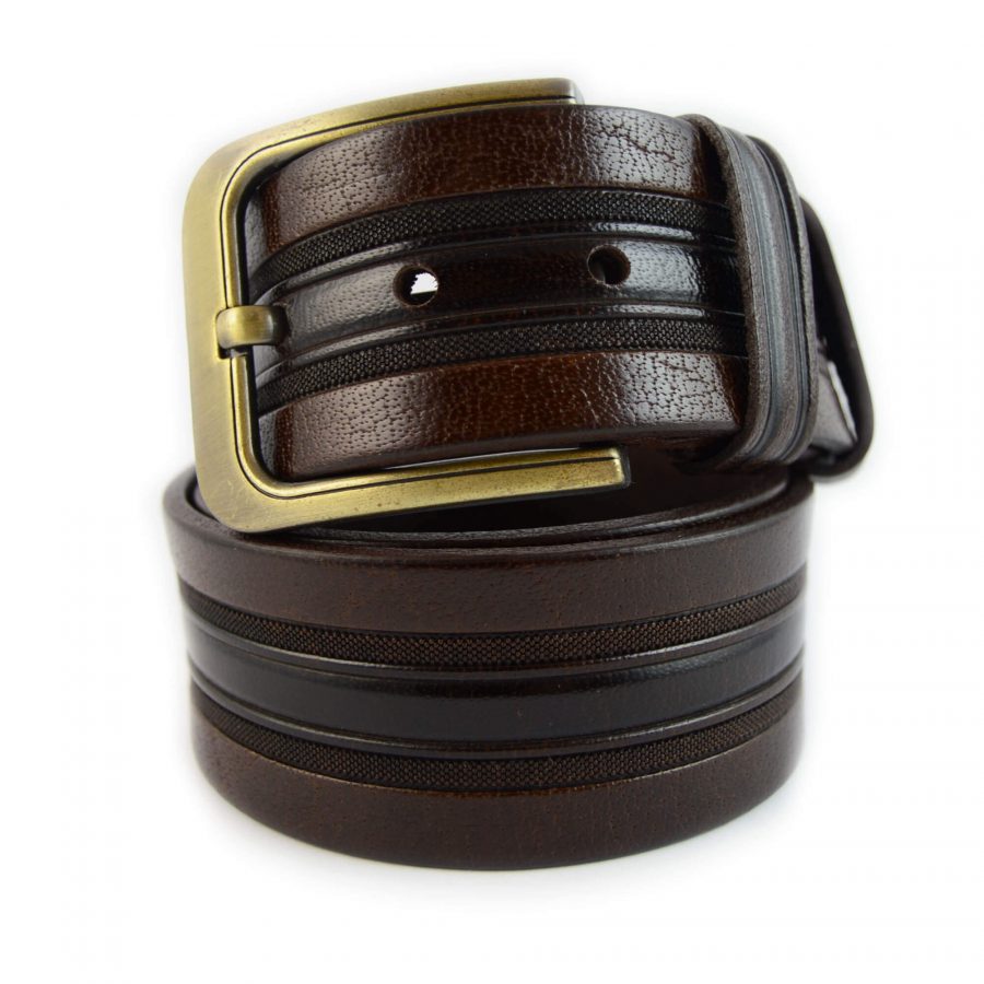 quality mens leather brown belt golden buckle 351088 1