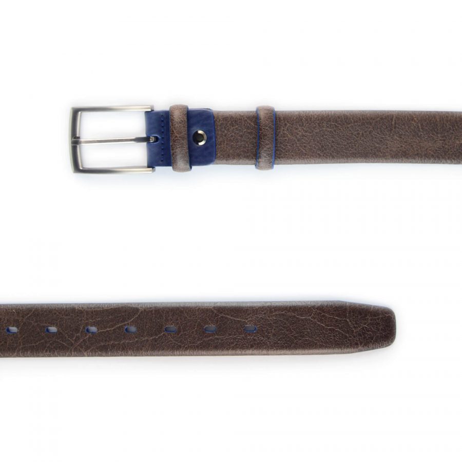 stylish top grain leather belt brown blue 351127 2
