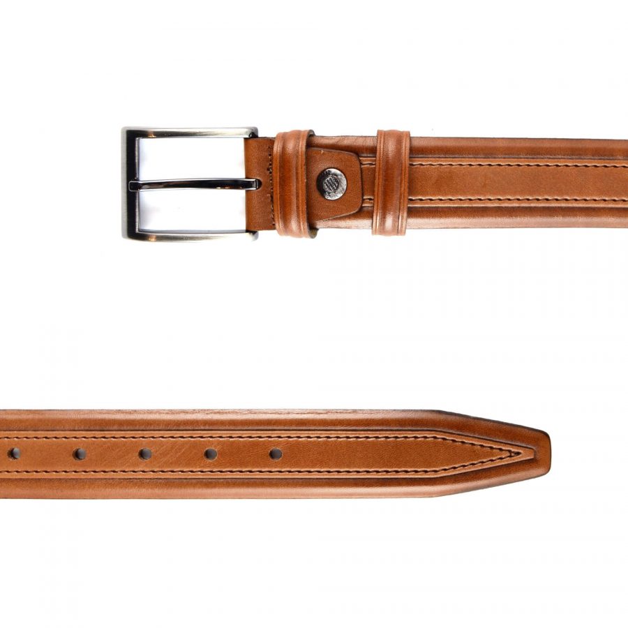 tan leather stitched belt mens high quality 351100 3