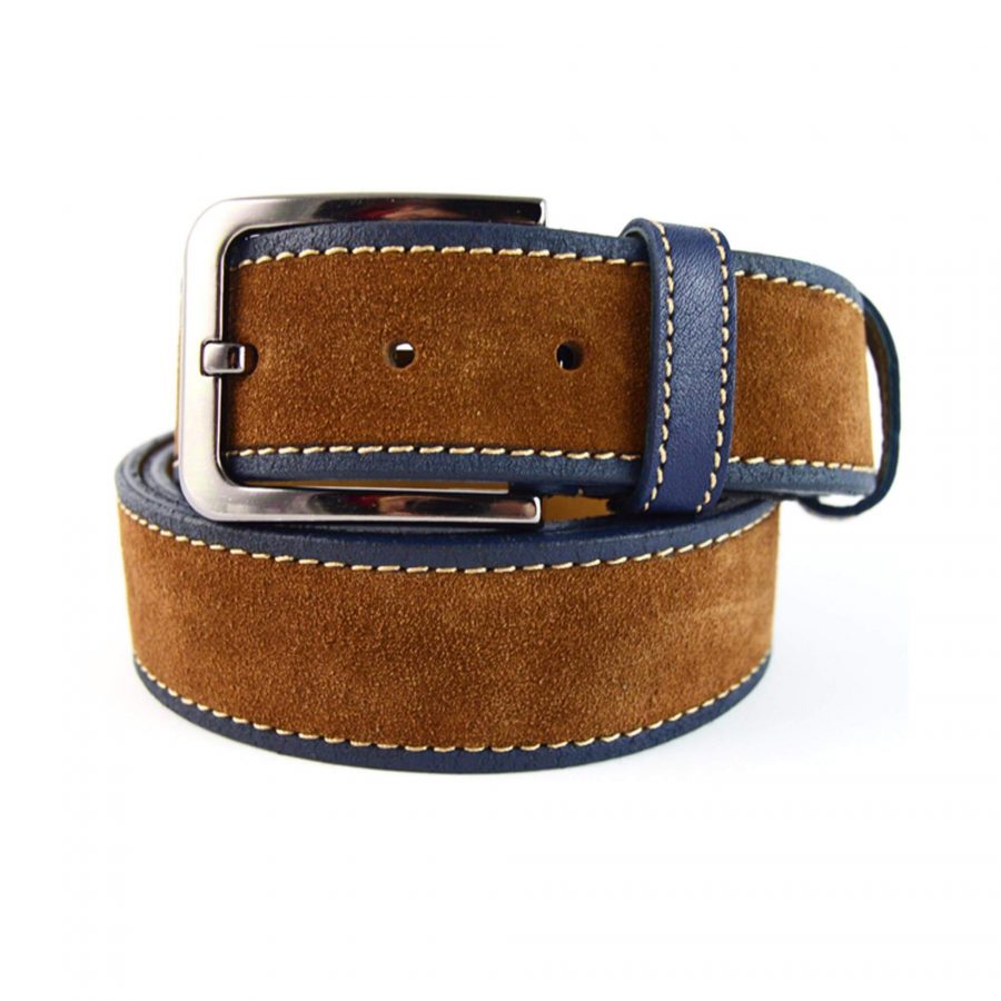 tan suede belt for men with blue leather 351034 1