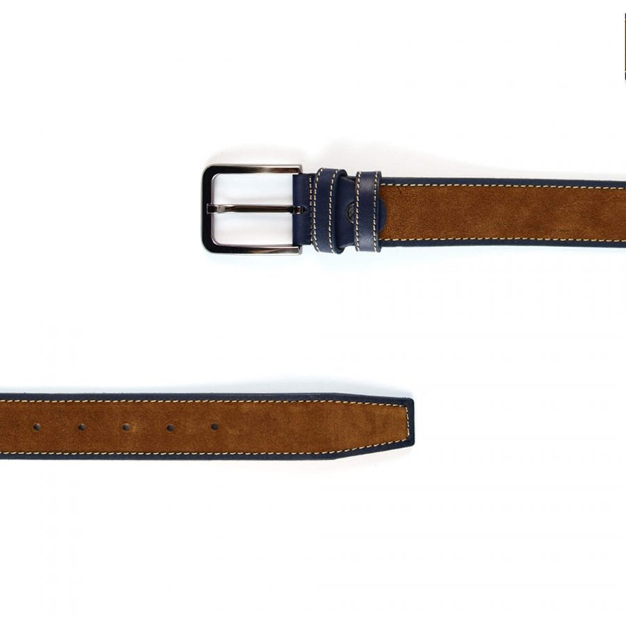 tan suede belt for men with blue leather 351034 2