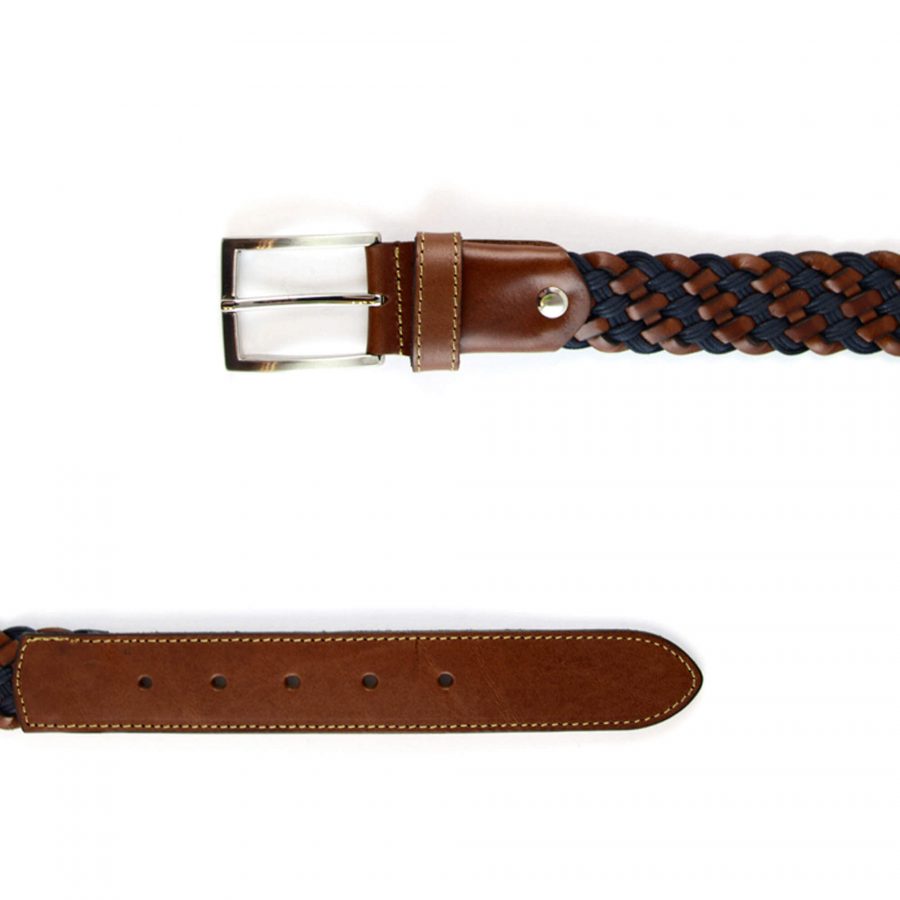 Buy Woven Leather Golf Belt - Brown Navy Blue - LeatherBeltsOnline