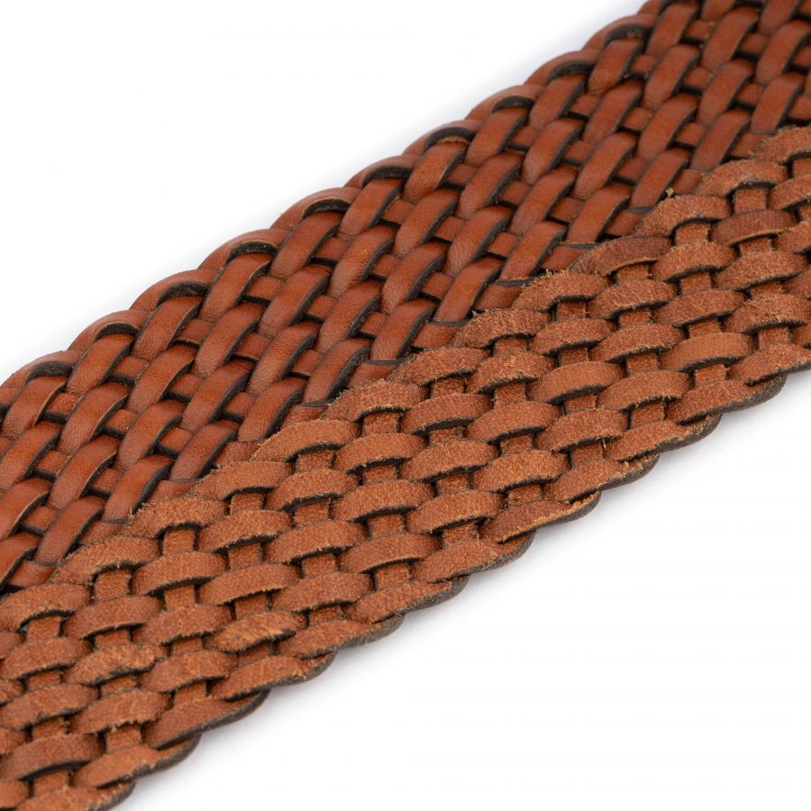 woven mens belt light brown leather top quality 2