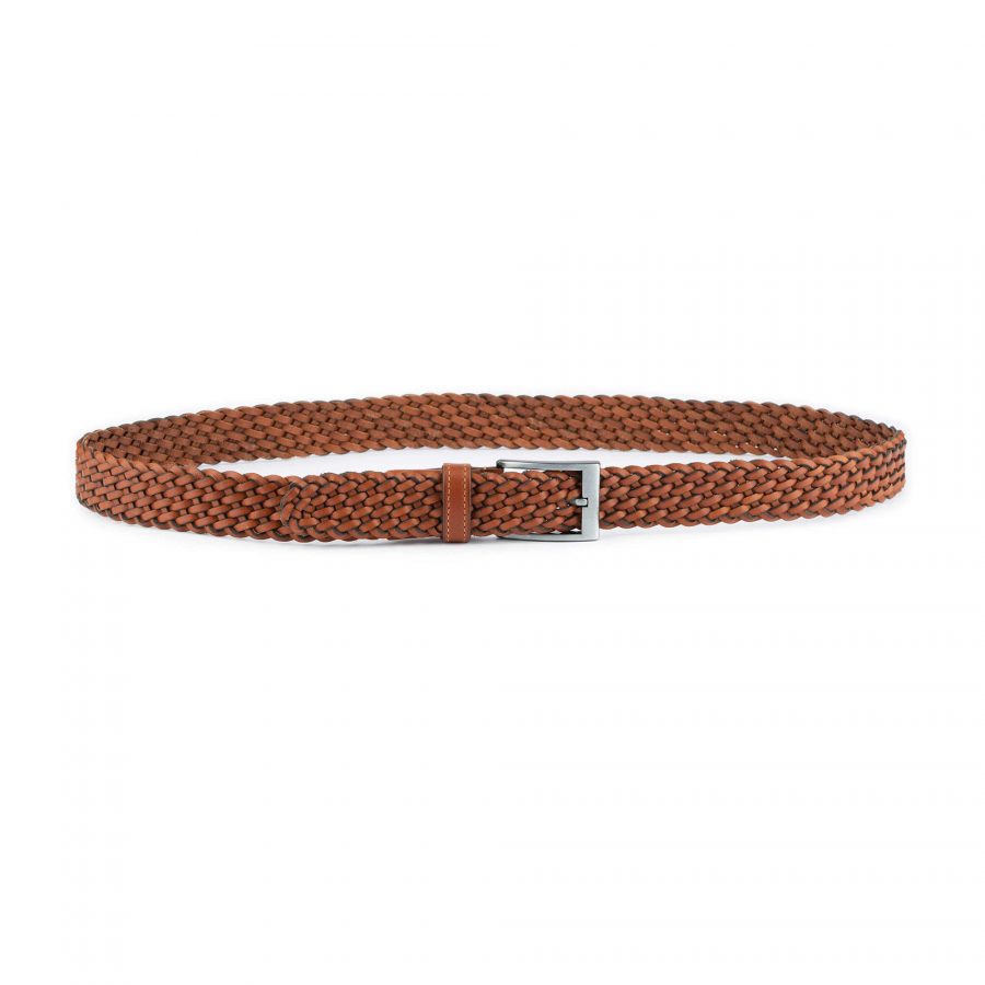 woven mens belt light brown leather top quality 3